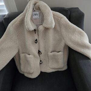 Zara Beige Sherpa Jacket with Button Front